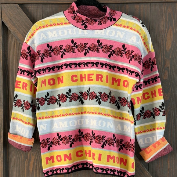 ANTHROPOLOGIE Maeve Women’s Fanciful Mon Cheri Mock Sweater Size Medium - Picture 4 of 9